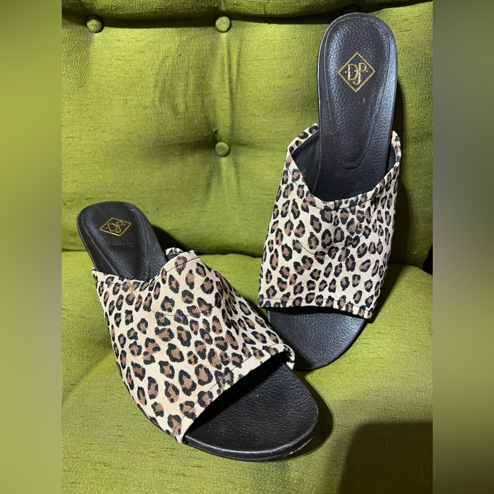 Donald J. Pliner Open Toe Leopard Mules with Kitten Heel